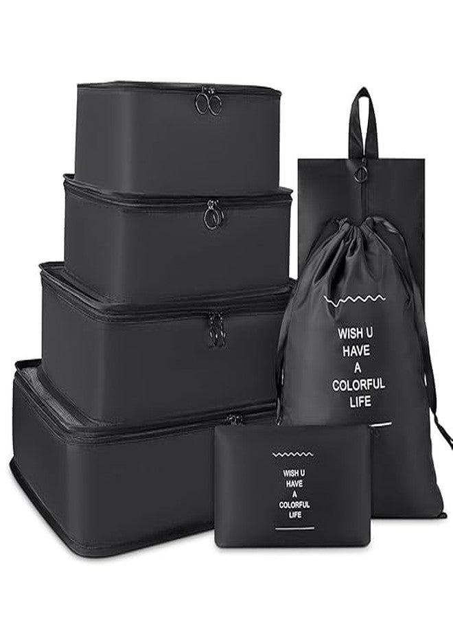AROSHNAY 7 Set Travel Organizer Bag/Packing Cubes/Bags for Luggage/Suitcases/Travel Accessories/Compression Storage Shoe Bag/Clothing Underwear for Man & Womenl Nylon (black) - Image 1